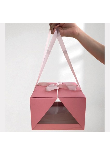 Yaş Pasta Kutusu ve Altlığı - 6-8 Kişilik Lady Cake Box Pudra ( 10 Adet ) ( 23X23X15 cm )