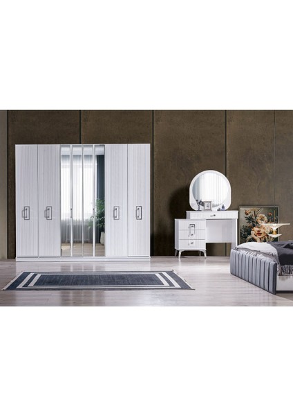 Rio Gümüş Modern 6 Kapaklı Aynalı Gardırop (Dolap) fırsatları