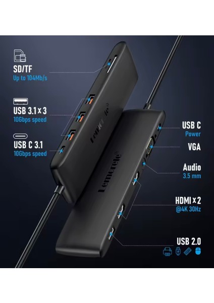 13'ün 1'i 4K30Hz HDMI/Usb 3.0/Pd 100W/3.5 mm/VGA/Sd/Tf Kart/Usb 2.0 Çevirici Dönüştürücü Hub Splitter Dizüstü Macbook Pro Air iPad fiyatları