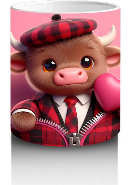 Şapkalı Sevimli Buzağı ve Pembe Kalpler – Baskılı Kupa Bardak modelleri