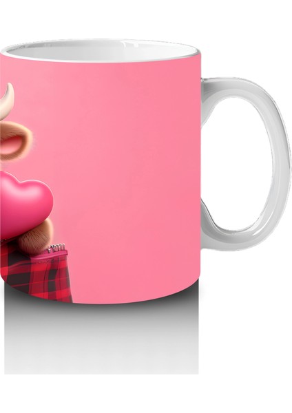 Şapkalı Sevimli Buzağı ve Pembe Kalpler – Baskılı Kupa Bardak fırsatları