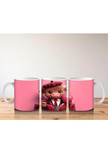 Şapkalı Sevimli Buzağı ve Pembe Kalpler – Baskılı Kupa Bardak indirimleri