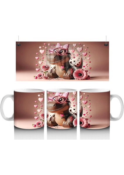 Pembe Güllerle Süslenmiş Şapkalı Sevimli Timsah – Baskılı Kahve Kupası