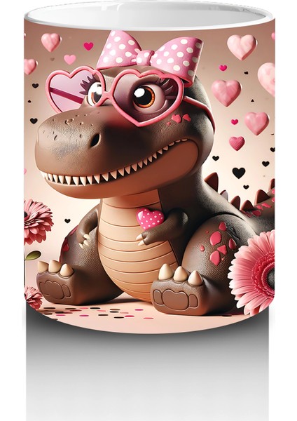 Pembe Güllerle Süslenmiş Şapkalı Sevimli Timsah – Baskılı Kahve Kupası modelleri