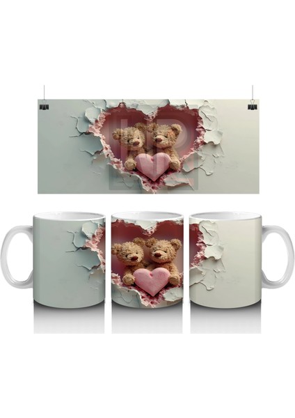 Kalp Çatlağından Bakan Çift Ayıcık – Baskılı Kahve Kupası