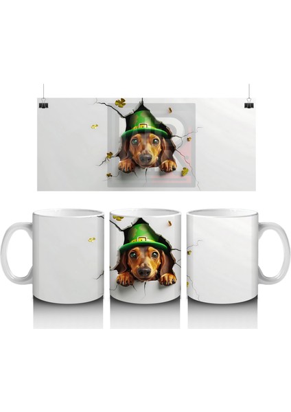 Çatlak Duvardan Bakan Şapkalı Beagle – Baskılı Kahve Kupası