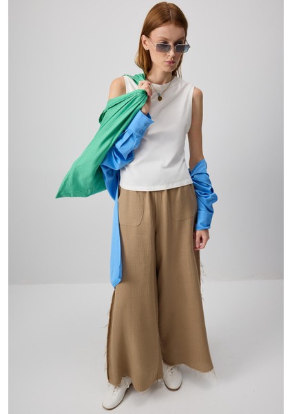Wıde Leg Muslın Trousers Wıth Pockets