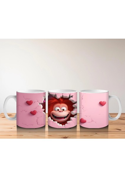 Kalplerle Süslenmiş Duvarı Delen Maymun – Baskılı Kahve Kupası indirimleri