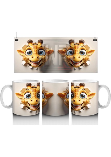 Ikiz Zürafa Karakterleri Deseni – Baskılı Kahve Kupası