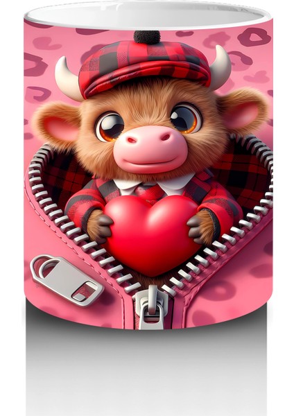 Kalpli Kutuyla Poz Veren Şapkalı Sevimli Buzağı – Baskılı Kahve Kupası modelleri