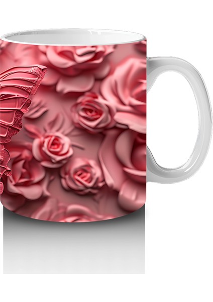 Gül Buketi Üzerinde Parlayan Kelebek – Baskılı Kahve Kupası fırsatları