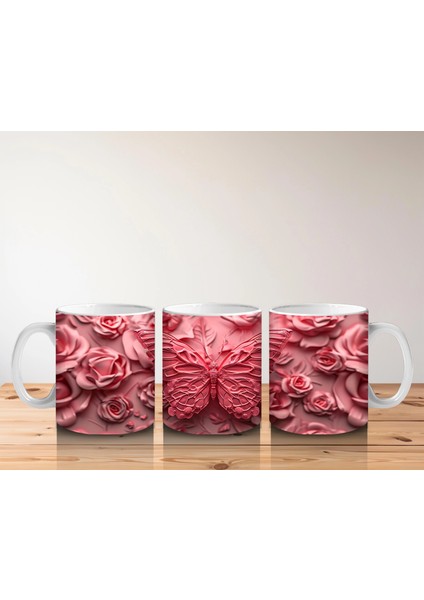 Gül Buketi Üzerinde Parlayan Kelebek – Baskılı Kahve Kupası indirimleri