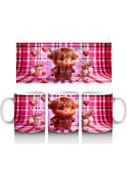 Pembe Kareli Fon Üzerinde Şapkalı Sevimli Kız Maskot – Baskılı Kupa Bardak