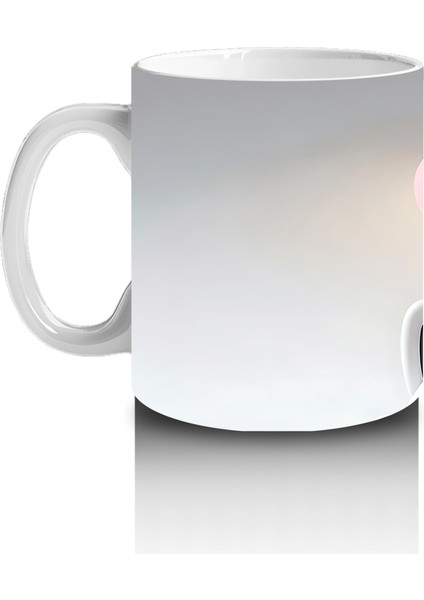 Kalpli Minimal Arka Plan Üzerinde Sevimli Kedi Kafası - Baskılı Kahve Kupası fiyatları