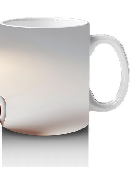 Kalpli Minimal Arka Plan Üzerinde Sevimli Kedi Kafası - Baskılı Kahve Kupası fırsatları