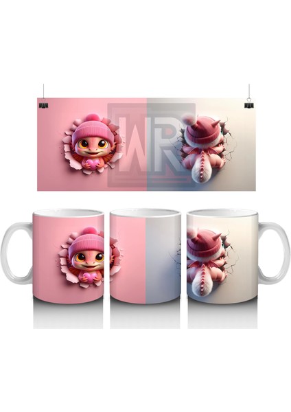 Pembe Bere Takmış Tilki Figürü - Baskılı Kahve Kupası