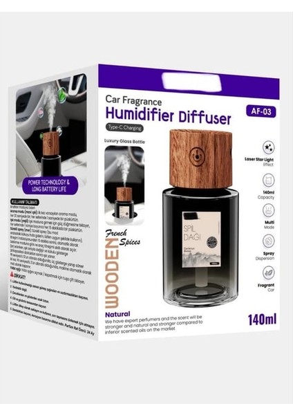 Af-03 140ML Lazer Yıldız Tavan Efektli Araç Içi Hava Nemlendirici