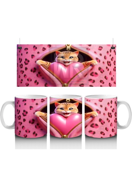 Kalp Desenli Battaniyeye Sarılmış Sevimli Kediler – Baskılı Kahve Kupası