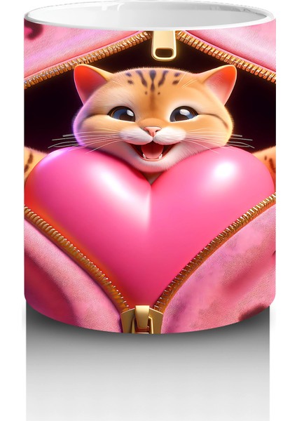 Kalp Desenli Battaniyeye Sarılmış Sevimli Kediler – Baskılı Kahve Kupası modelleri