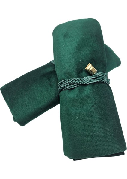 Yeşil Kadife Takı Çantası, Şık ve Kullanışlı Rulo Tasarım