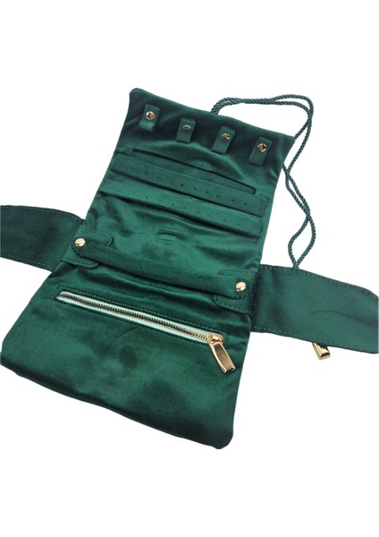 Yeşil Kadife Takı Çantası, Şık ve Kullanışlı Rulo Tasarım fiyatları