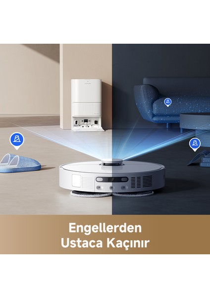 L40 Ultra CE Robot Süpürge Beyaz, 13,000PA Emiş Gücü, Özel Halı Temizliği Stratejisi Gücü, Duoscrub™ Paspaslama Sistemi