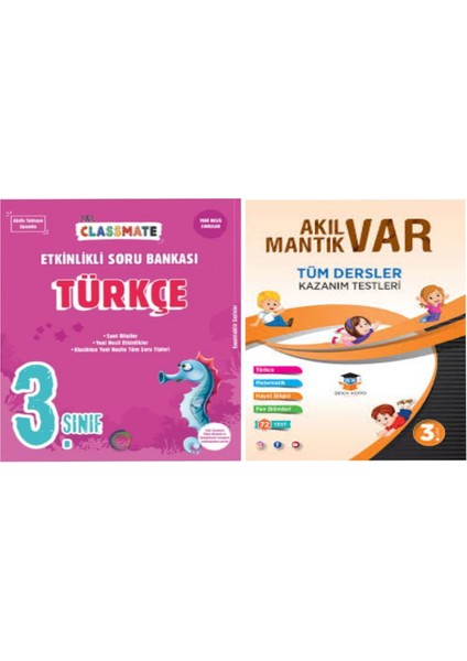 3. Sınıf Classmate Türkçe Etkinlikli Soru Bankası ve Akıl Var Mantık Var Tüm Dersler Kazanım Test
