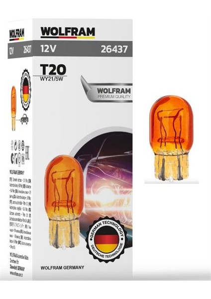26437 - Ampul 12V 21/5 T20 Jumbo Dipsiz Çiftli Sarı ( U.s.a Park ) W3X16Q