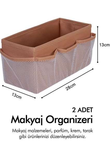 2'li Bej Makyaj Düzenleyici Seti, Organizer ve Kutusu, Şık ve Pratik Kullanım fırsatları