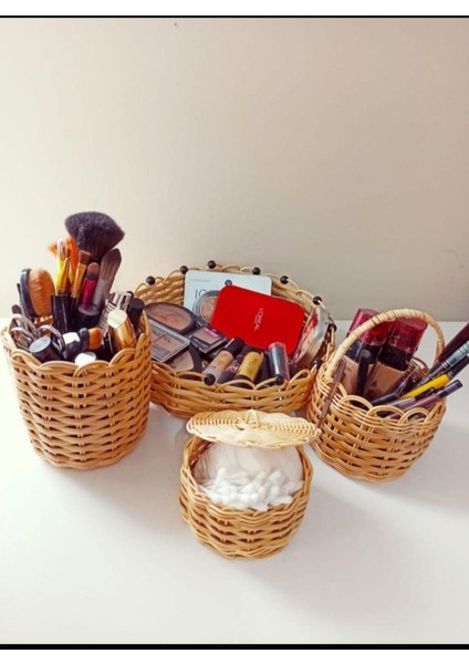Kırmızı Hasır Bambu Rattan Makyaj Düzeni Organizeri