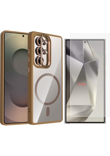 Samsung Galaxy S25 Ultra Kılıf Standlı ve Kamera Lens Hediyeli M-Safe Şarj Özellikli Zore Etro Kapak + Nano Ekran Koruyucu