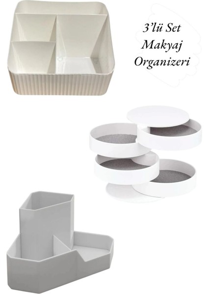 3'lü Kozmetik ve Takı Düzenleyici Seti, Beyaz Renkli Organizer fiyatları