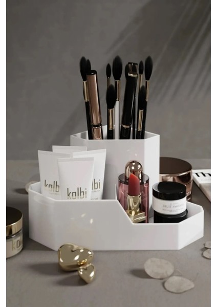 3'lü Kozmetik ve Takı Düzenleyici Seti, Beyaz Renkli Organizer fırsatları