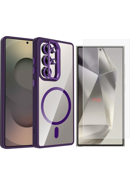 Samsung Galaxy S25 Ultra Kılıf Standlı ve Kamera Lens Hediyeli M-Safe Şarj Özellikli Zore Etro Kapak + Nano Ekran Koruyucu