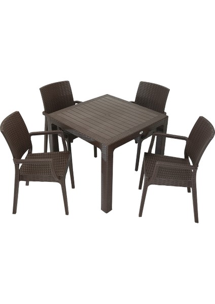 Elit Rattan 90x90 Elit Koltuk Masa Takımı Kahverengi