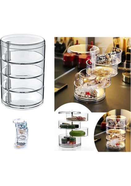 4 Katlı Takı ve Makyaj Organizeri Şeffaff Koyu Renkli (336336) fiyatları