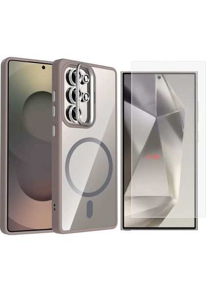 Samsung Galaxy S25 Ultra Kılıf Standlı ve Kamera Lens Hediyeli M-Safe Şarj Özellikli Zore Etro Kapak + Nano Ekran Koruyucu