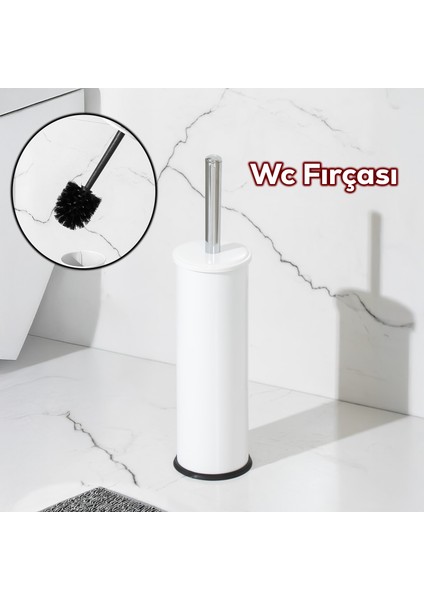 831B Beyaz Paslanmaz Metal Tuvalet Wc Fırçası - Çelik Fırçalık Beyaz