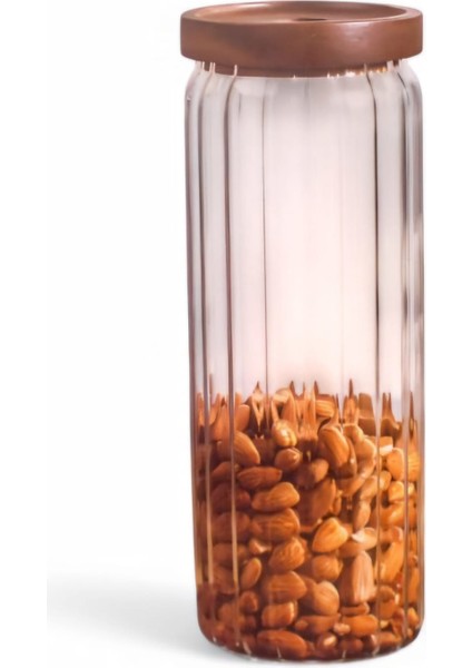 1300 ml Yuvarlak Akasya Kapaklı Cam Kavanoz BOR060