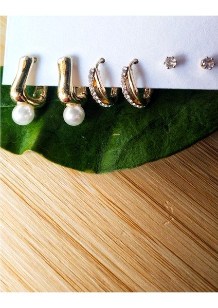 Gold Renk Lüks Gösterişli Figürlü Çoklu Küpe