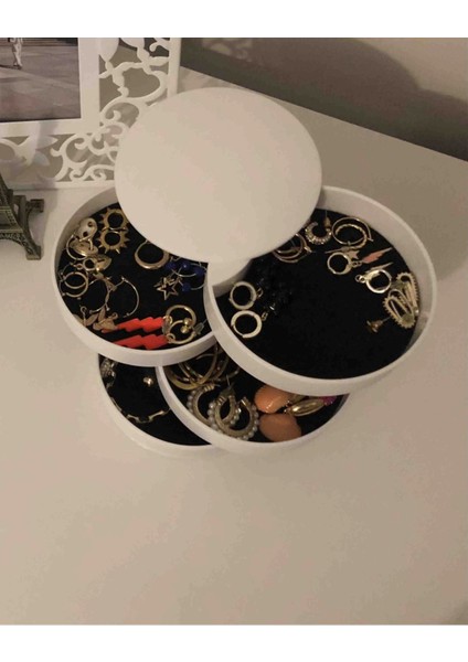 4 Katlı Dönebilen Silindir Takı ve Makyaj Organizer Kutusu Beyaz fiyatları