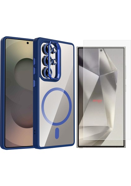 Samsung Galaxy S25 Ultra Kılıf Standlı ve Kamera Lens Hediyeli M-Safe Şarj Özellikli Zore Etro Kapak + Nano Ekran Koruyucu