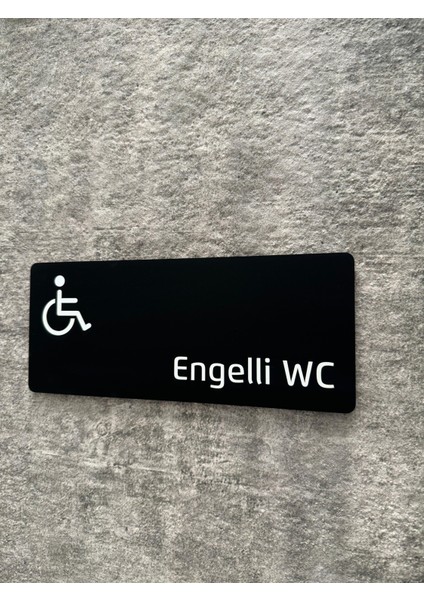 Mat Siyah Pleksi Engelli Wc Yönlendirme Levhası