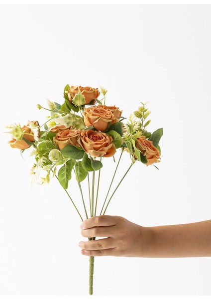 Yapay Aranjmanlı Gül Demeti 9 Dallı Turuncu