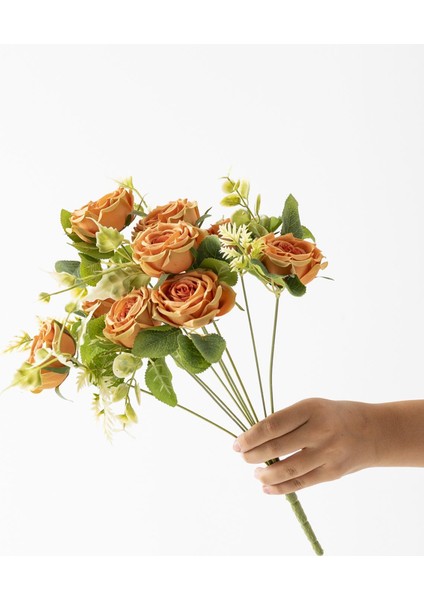 Yapay Aranjmanlı Gül Demeti 9 Dallı Turuncu fiyatları