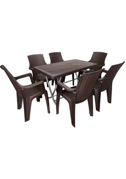 Zeugma 70x120 Katlanır Ayak 6 Kişilik Nibras Koltuk Masa Takımı Kahverengi