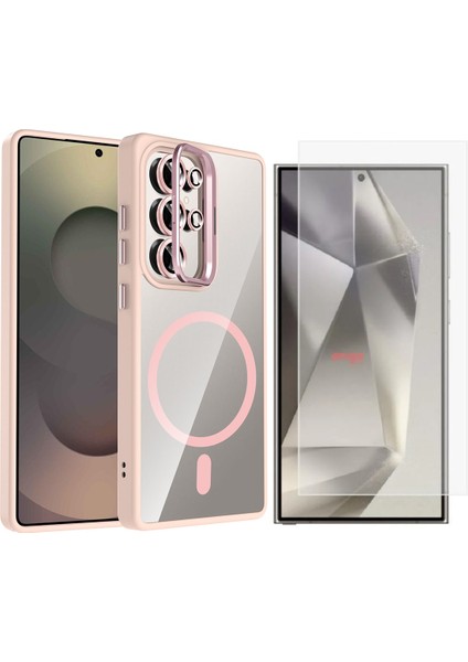 Samsung Galaxy S25 Ultra Kılıf Standlı ve Kamera Lens Hediyeli M-Safe Şarj Özellikli Zore Etro Kapak + Nano Ekran Koruyucu