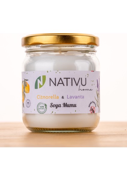 Doğal Sinek Kovucu Soya Mumu – Citronella & Lavanta – 210 ml | %100 Bitkisel, Kimyasal Içermez, Iç ve Dış Mekan Kullanımına Uygun