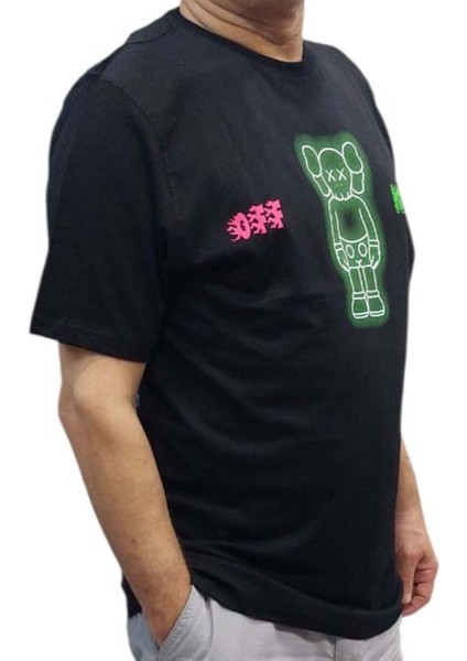 Erkek Yuvarlak Yakalı Yazılı Baskılı Kısa Kollu Siyah Tişört Ety-Wht indirimleri