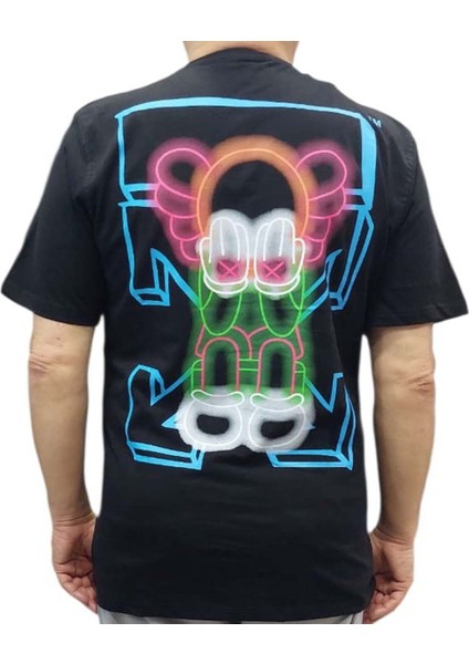 Erkek Yuvarlak Yakalı Yazılı Baskılı Kısa Kollu Siyah Tişört Ety-Wht